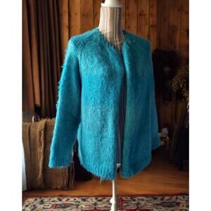 Vintage handknit soft fuzzy mohair blend open cardigan sweater